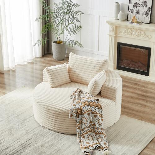Niccae 55''L Corduroy Foam Single Swivel Chair, Fluffy Modern Sleeper, 360 Degree Swivel Chair for Living Room, Bedroom, Lounge and Projection Room