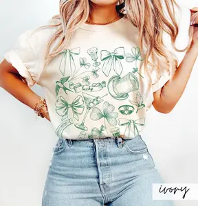 Comfort Colors St Patrick's Day TShirt, Vintage Coquette Clover Tee