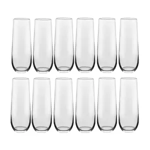Libbey Stemless Champagne Flutes Glass, Lead-Free Flutes Champagne Glass, Elegant Fluted Glassware, 8.5 Ounce, 12 Pack