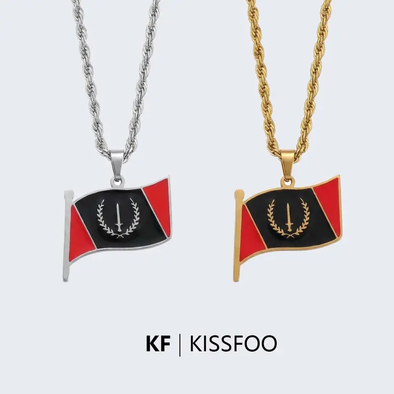 KISSFOO American Black Flag Necklace Stainless Steel  Accessory for Men and Women