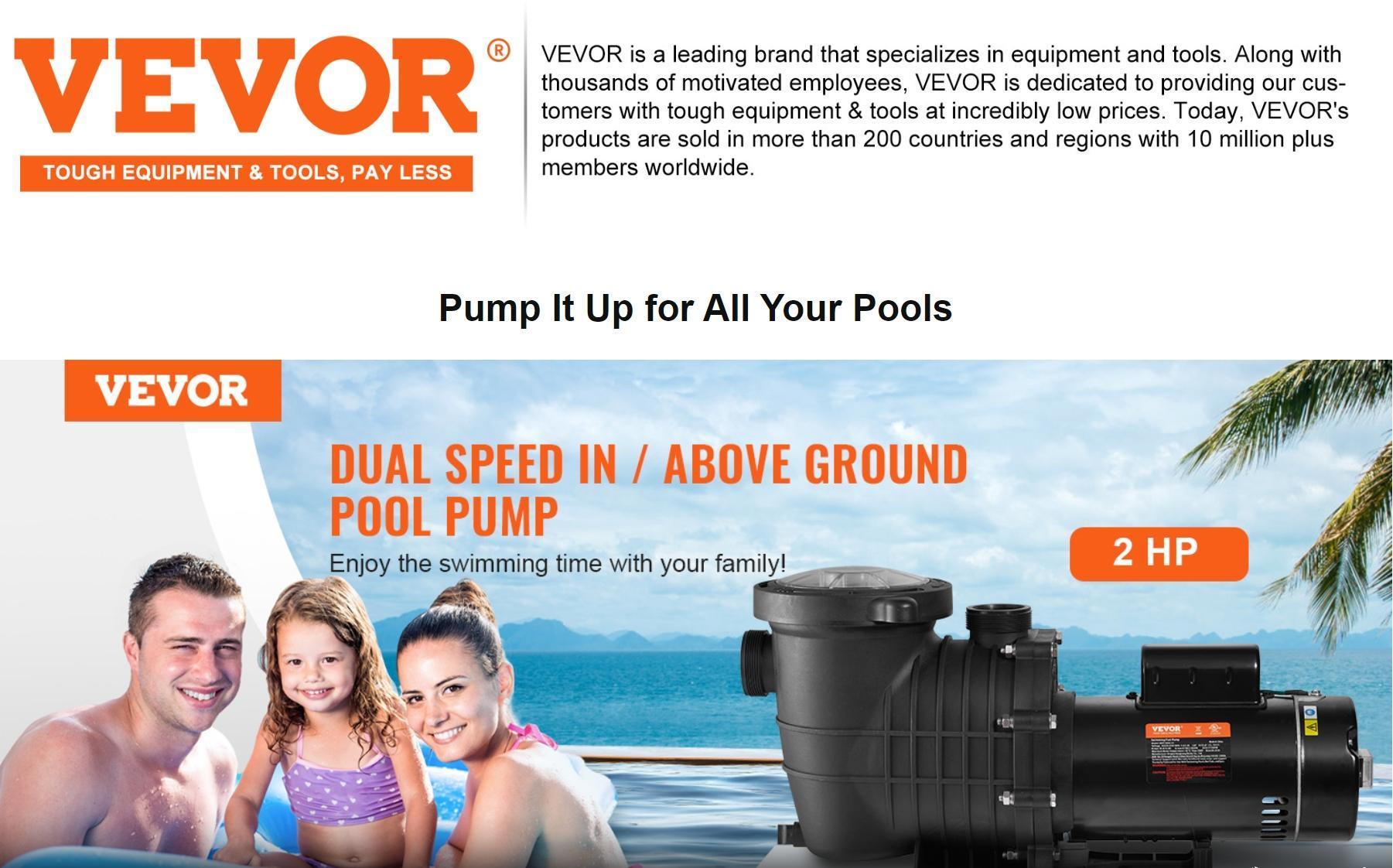 VEVOR Pool Pump 2.0HP 230V, Variable Dual Speed Pumps 1500W, 5520 GPH Max Flow, Powerful Self-priming Swimming Pool Motor for Above Ground Pool, w/ Strainer Filter Basket, ETL Certification