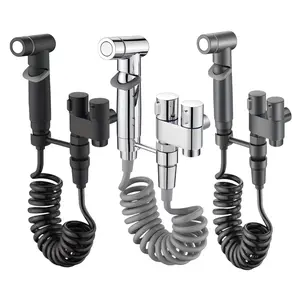Wall-Mounted Handheld Bidet Sprayers - with spray gun, brass-core dual-control valve,  Teflon tape & flexible extension hose. Quick to fit toilets, bathrooms, sinks; ideal for home cleaning, gardening & pet rinsing