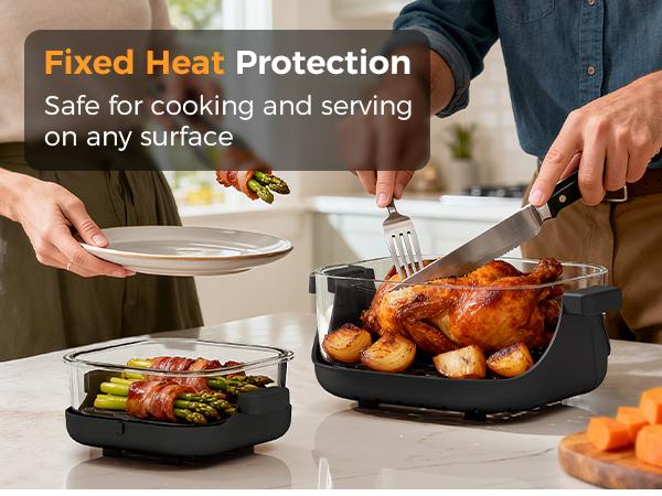 4-in-1 Portable Glass Air Fryer - 1500W, 4.2QT & 1.6QT Dual Glass Containers with Lids, Non-Toxic, 400°F Precise Heat, Max Crisp | Bake | Air Fry | Recrisp, Microwave, Freezer & Dishwasher Safe