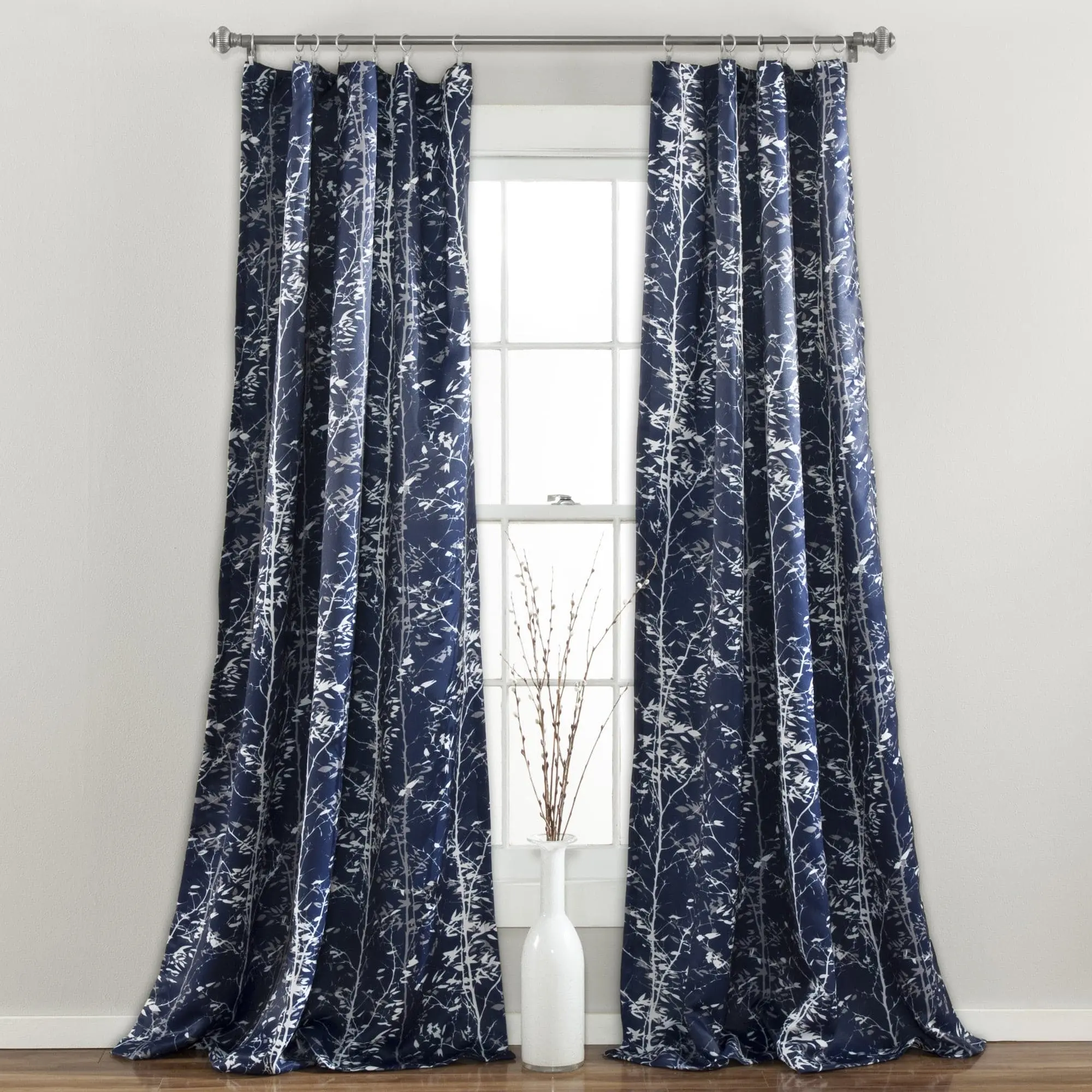 Lush Decor Forest Motif Darkening Window Panel Set - Neutral Dark Polyester Home Decorative Curtain, Tree Branches Unique Pattern Window Drapes, Machine-Washable for Living Rooms, Finished Curtain