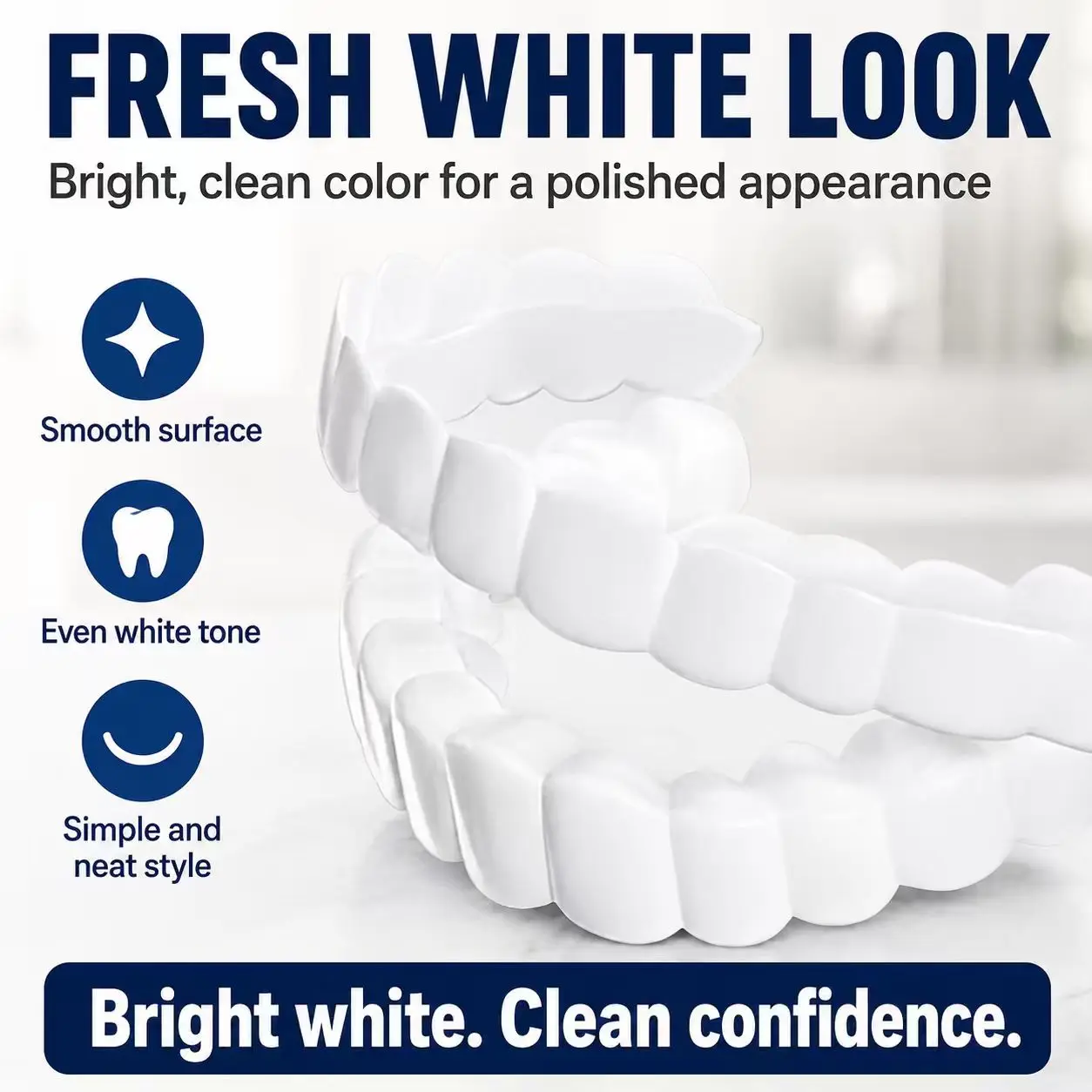 Lightweight 3-Piece Snap-On Teeth Veneers Set - Upper, Lower, Storage Case Included, Instant Bright White Smile Cover for Photos, Reusable Cosmetic Dentures