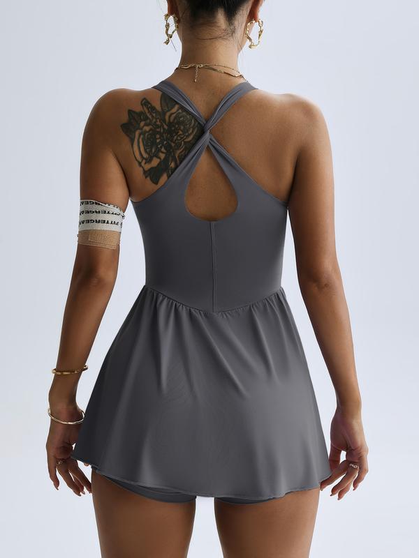 Hijesse Women's Sports Dress For Women,Crisscross Racerback, Sleeveless Square-Neck TennisDress, Indoor Outdoor Sports & Yoga, Skin-FriendlyFabric, Slim Fit & Body Shaping