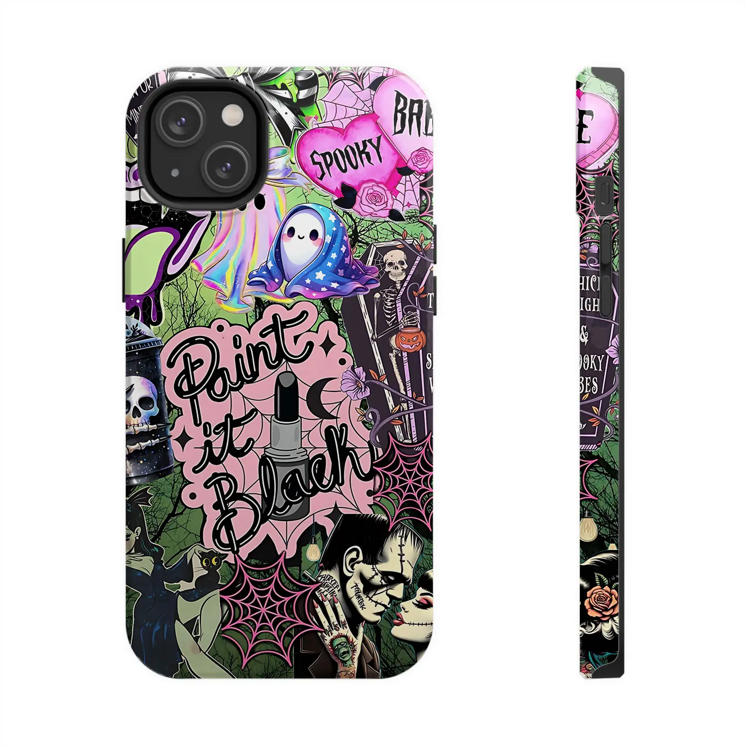 Spooky Phone Case, lipstick it Black rainbow pumpkin bucket pink hearts Spooky Babe cobwebs skulls gothic roses bats stars vibrant retro vibes aesthetic gift fashion vibes, iPhone 17 16 15 14 13 12 Pro Max Plus X, Galaxy S25 S24 S23 S22 S21 Ultra