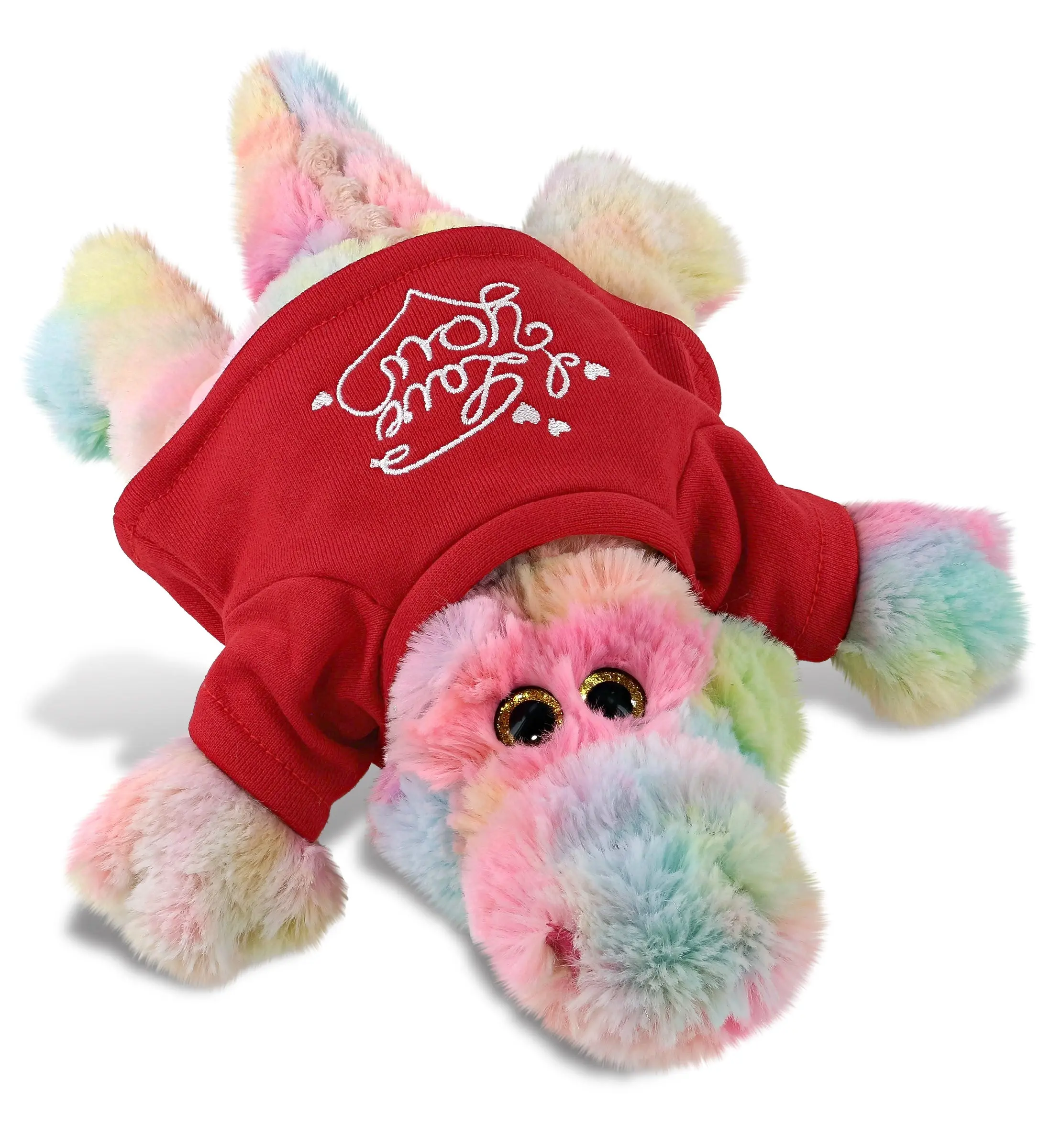 DOLLIBU 12" Polyester Rainbow Alligator Stuffed Toy - Super-Soft Plush Toy with Red "I Love You" Shirt