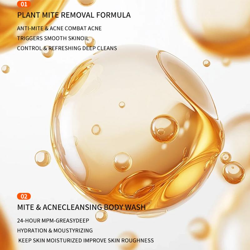 3 Pcs Mite & Acne Cleansing Body Wash Set- Anti-mite and Bacterial Cleansing Shower Gel, Gentle Plant Extracts Body Wash, Body Wash For Troubled Skin, Uneven Skin, Body Care Set