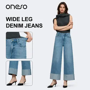 ONESO Women’s Light Blue Wide Leg Jeans, High Rise Cuffed Denim Pants That Go with Almost Anything