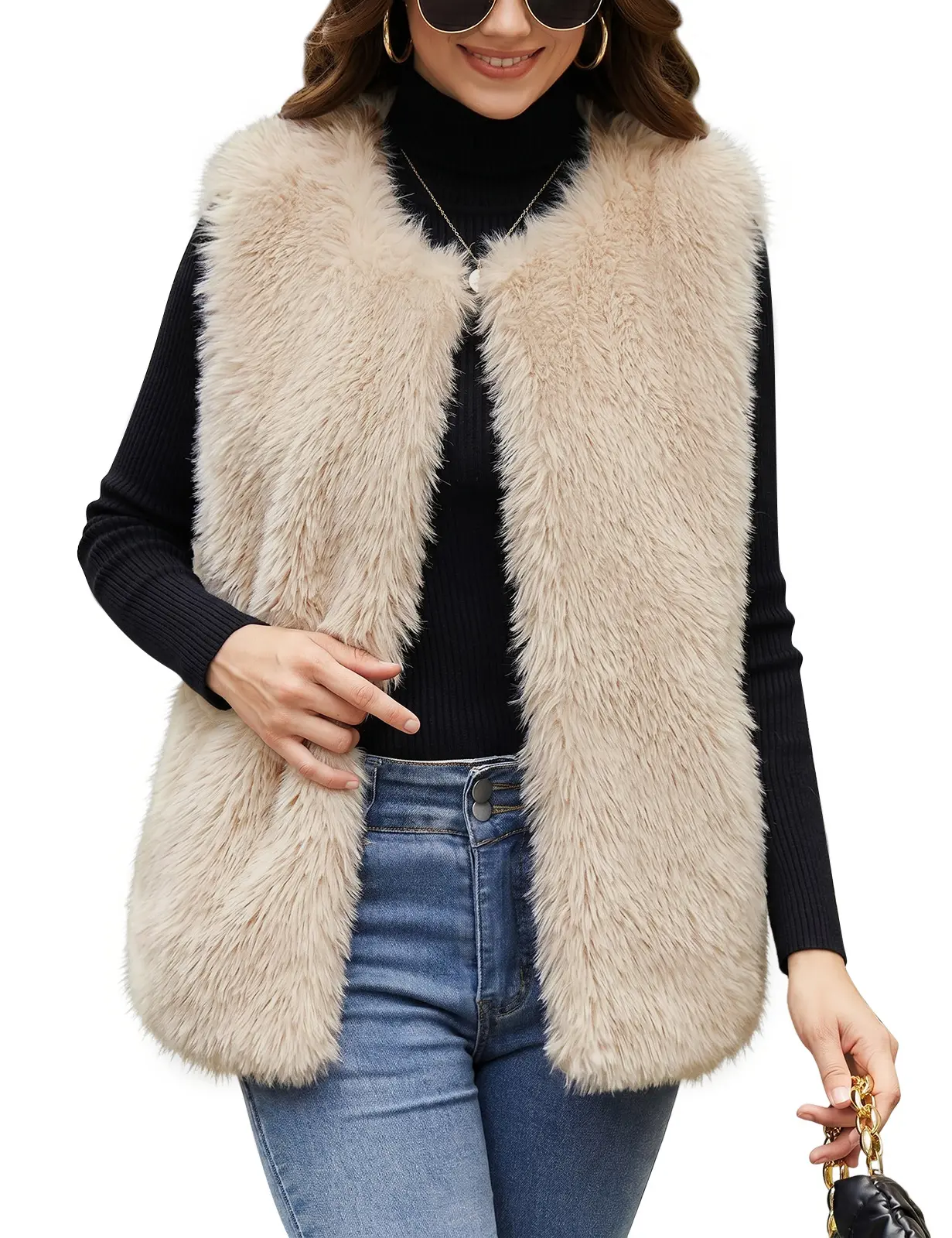 UMIPUBO Women's Open Front Fluffy Faux Fur Vest - Regular Fit Waistcoat, Sleeveless Layering Top, Warm Autumn Winter Casual Wear Outerwear