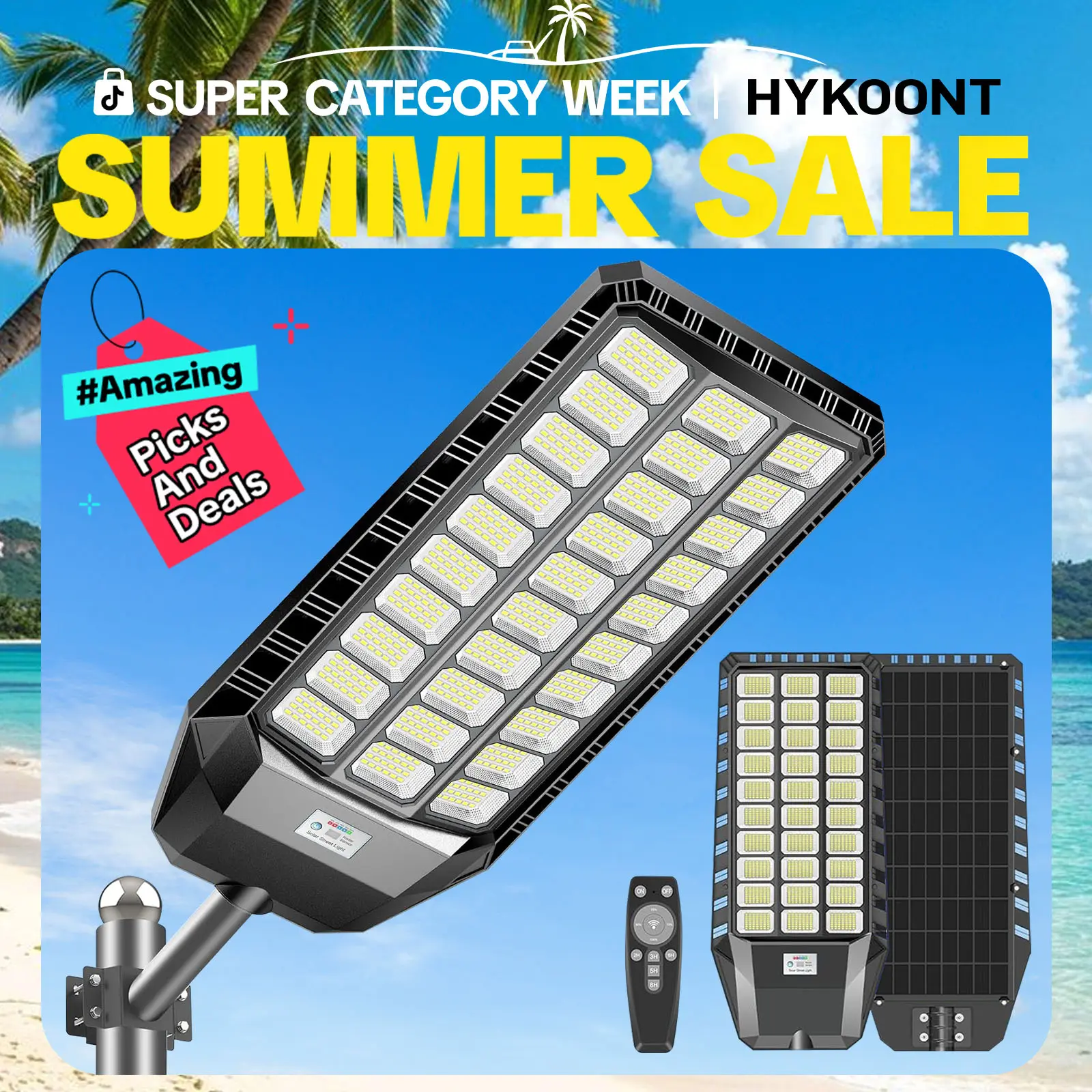 HYKOONT 9000Plus Large Solar Street Light Super Bright Flood Lights Outdoor Solar Parking Lot Lights Dusk to Dawn Outdoor Lighting Motion Sensor and Remote Control summergarden,campingessentials,outdoorfurnitureset,campinggear homemakeover
