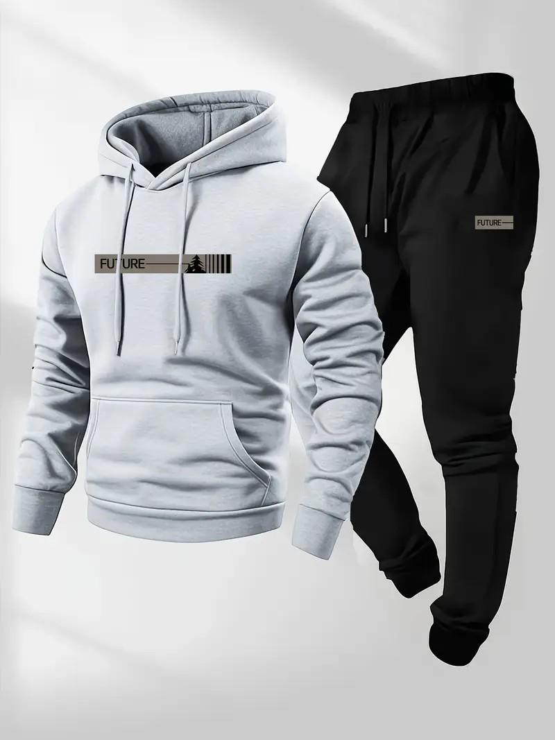 Men's two-piece set, casual round neck long sleeved hooded sweatshirt and sports pants set, suitable for winter and autumn, sports clothing set, sweater hooded sweatshirt, sweatshirt, sports pants, hooded sweatshirt, jogging pants, sweatshirt, pants, hood