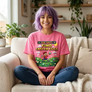 Side Quest Find Easter Eggs T-shirt | Pixel Game Character Easter Design