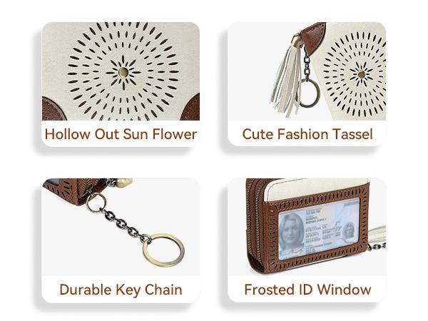 BOSTANTEN Credit Card Holder Wallet RFID Double Zipper Small Wallet for Women Leather Keychain Wallet with Tassel mom  pouch