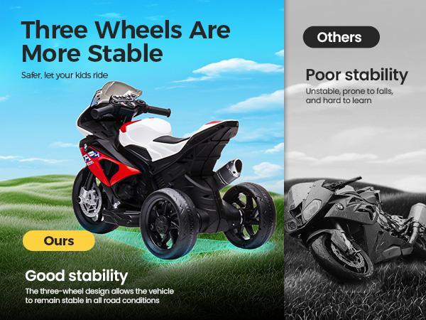 【Phivilla Home】12V Kids Electric Motorcycle, Ride on Toy for Toddlers Battery Powered 3-Wheel Stable Design with Horn, Music & LED Lights 【Phivilla Home】12V Kids Electric Motorcycle, Ride on Toy for Toddlers Battery Powered 3-Wheel Stable Design with Horn, Music & LED Lights