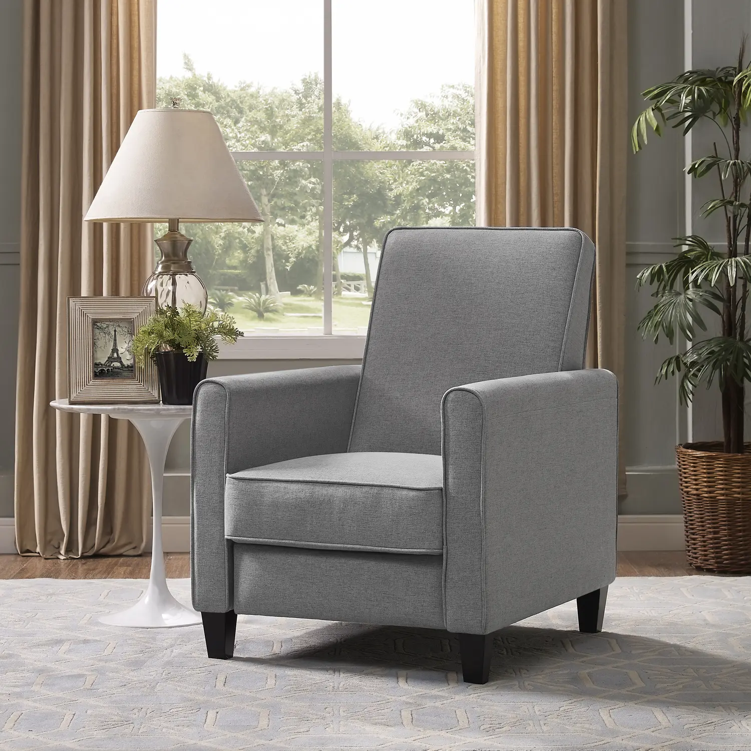 Modern Armless Compact Push-Back Recliner Lounge Chair for Small Spaces - Plush Cushions, Adjustable Footrest