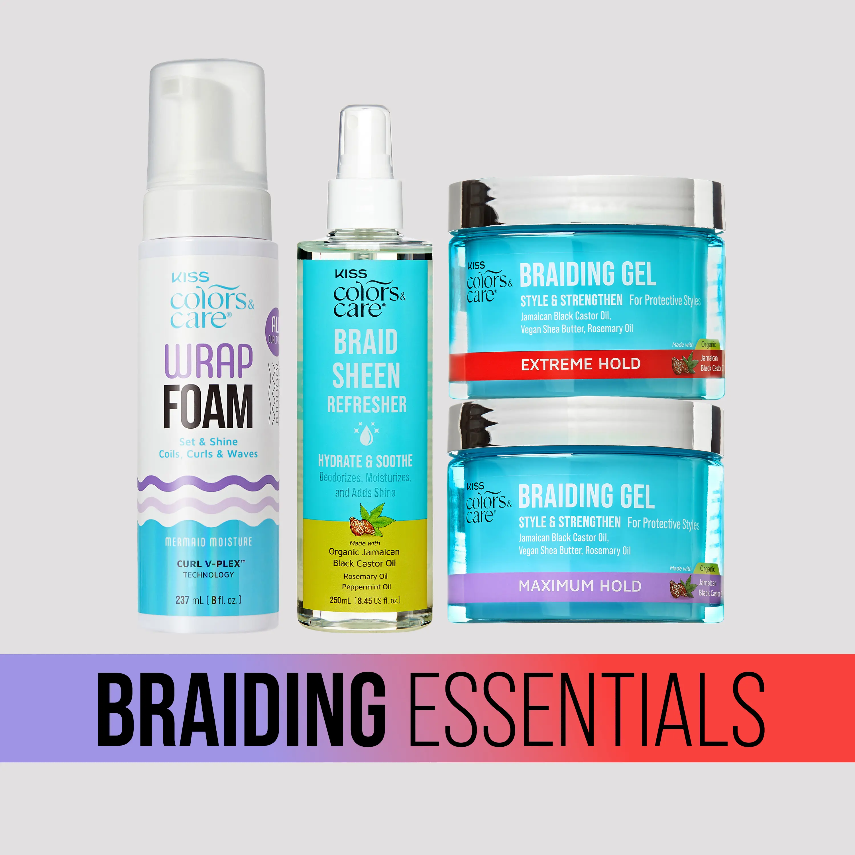 kisscolors&care Braiding Essentials Bundle - Foam, Braid Gel, Gel Haircare Products for Flawless Styling