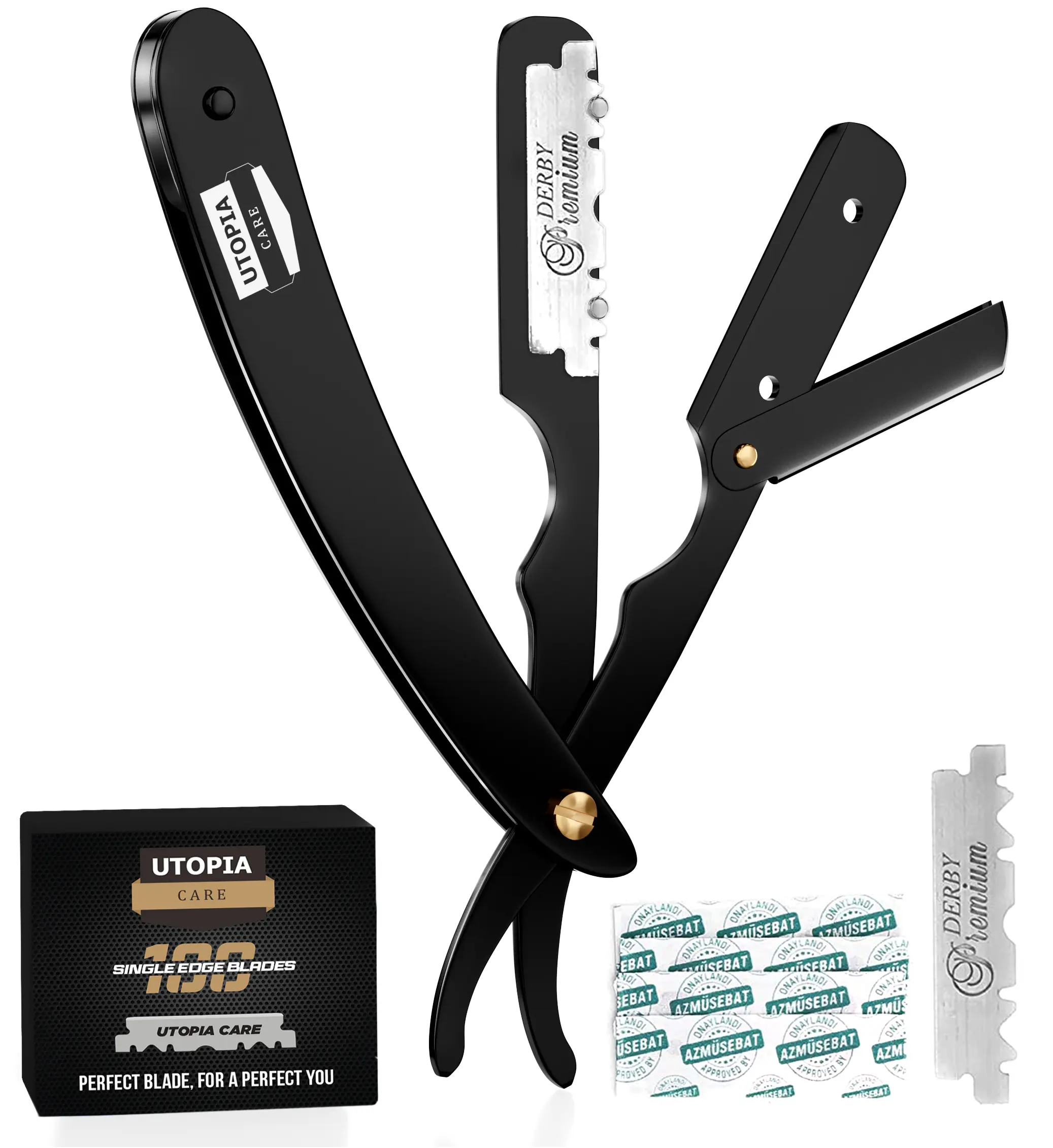 Utopia Care Professional Men's Straight Razor - Barber Straight Edge Razor with 100 Razorblades, Men's Accessories, Father’s Day Gift, Gifts for Him, Self Care Products, Father's Day Gifts, Mens Gifts