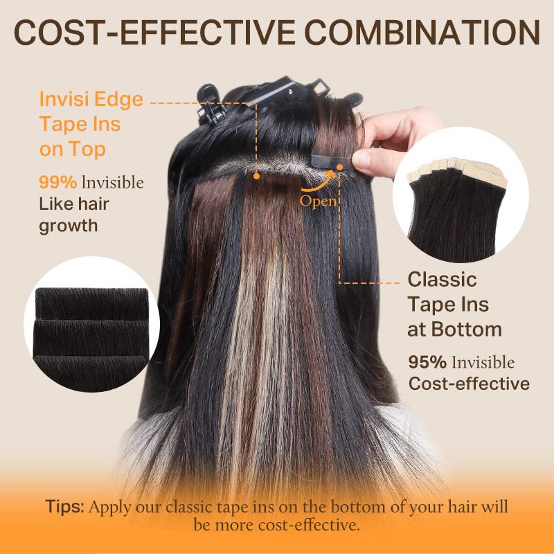 Doores 50g 14-24inch injected Tape in Hair Extensions 100% Human Hair No Glue No Clip, Pre-Bonded more Invisible