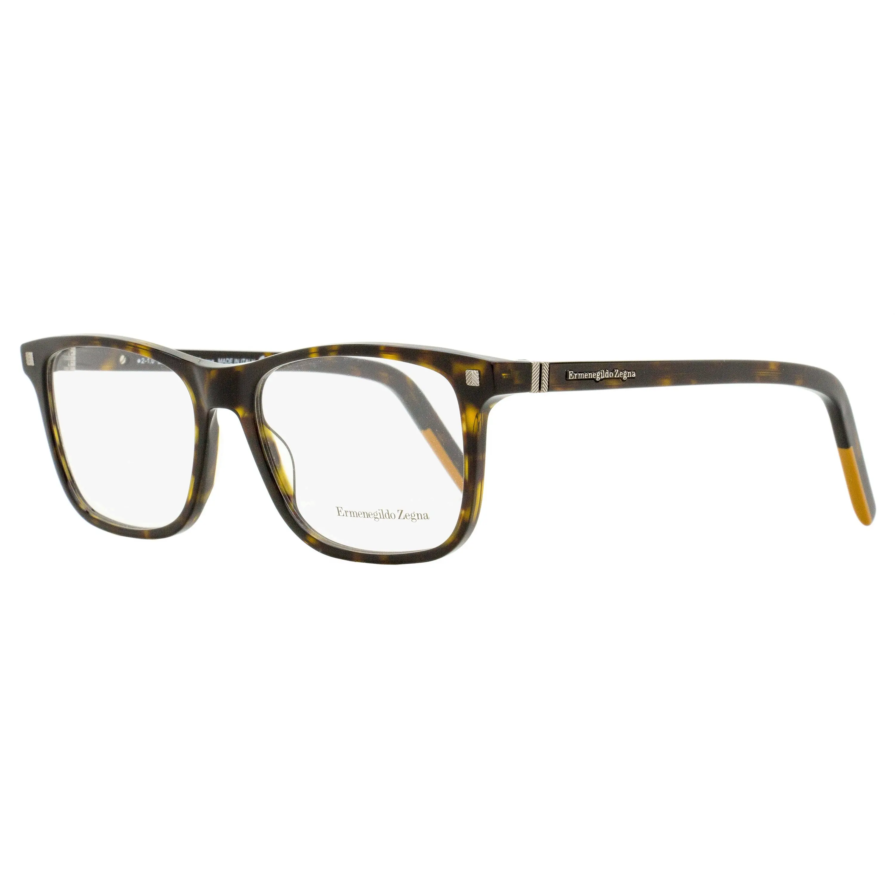 Zegna EZ5187 Luxury Rectangle Acetate Eyewear Fashion Men's Frames - 56mm Dark Havana, Herringbone & Vicuna Detail, Arch Browline, Signature Vicuna Treatment, Men's Luxury and Innovation