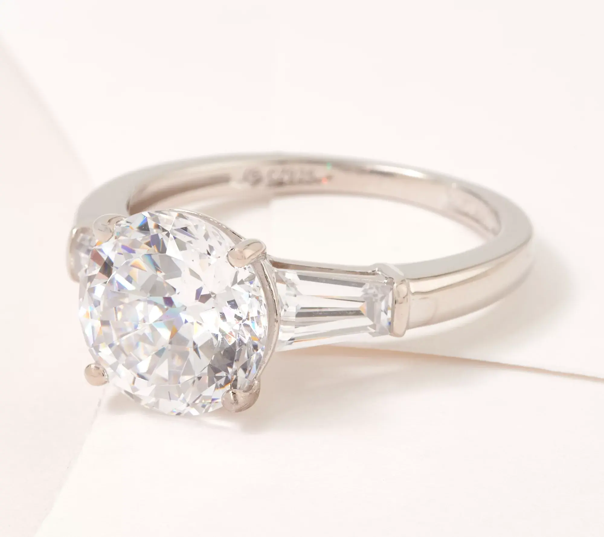 Diamonique 100 Facet 4 cttw "The Amy" Ring, Platinum Clad