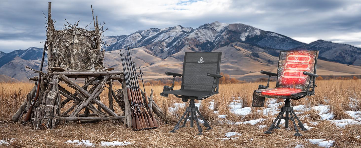 Heated Swivel Hunting Blind Chair - 360° Silent Swivel, 4-Legs Height Adjustable, Portable Ground Hunting Chair