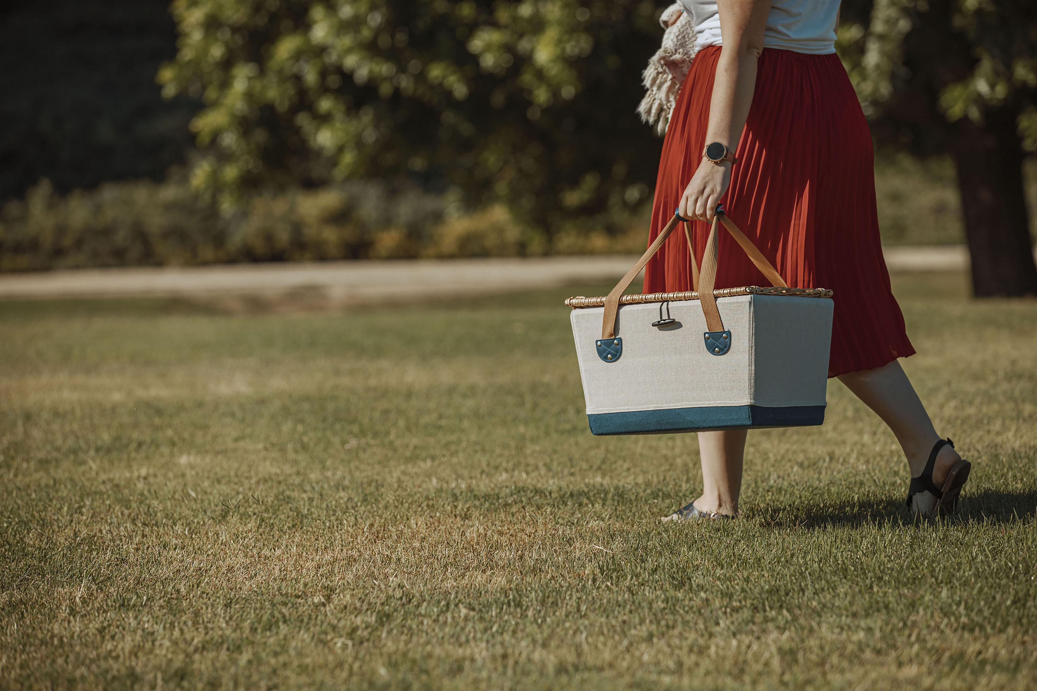 Boardwalk Picnic Basket for 2, (Beige Canvas with Navy Blue Accents)
