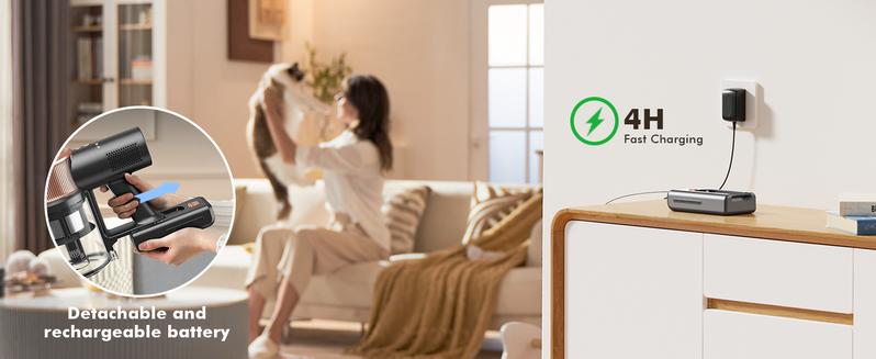 48KPa Cordless Vacuum Cleaner, 190AW Stick Vacuum with 60-Min Runtime, 4000mAh Battery, Anti-Hair Wrap, Self-Standing, LED Display for Pet Hair, Hard Floors, Carpets & Cars