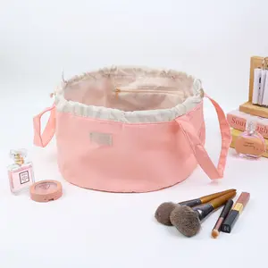 Extra Large Drawstring Cosmetic Pouch, Portable Travel Wash Bag with Trendy Look, Multi-Functional Storage for Makeup Brushes and Skincare Bottles