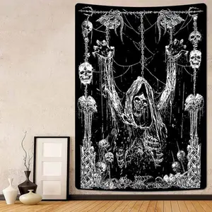 Trending Gothic Skeleton Tapestry - Black & White Wall Art for Dark Aesthetic Decor! Lightweight Hanging Ideal for Living Rooms, Bedrooms, College Dorms - Perfect Halloween Gift,bedroom decorative accessories,chill room accessories roo Decoration