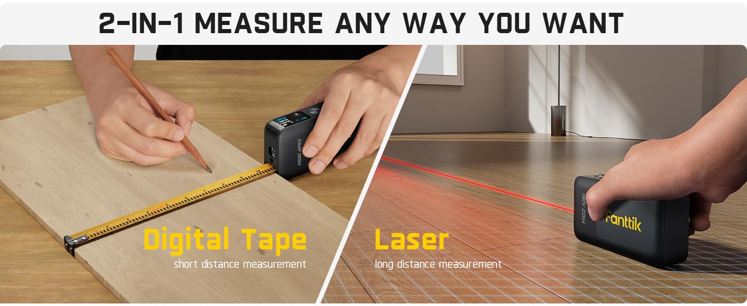 Fanttik M100 Apex 2-in-1 Digital Laser Tape Measure with HD IPS Color Display, 165Ft Rechargeable Laser Measurement Tool & 9.8Ft Measuring Tape, 6 Units Selectable, for Distance/Area/Volume Fanttik M100 Apex 2-in-1 Digital Laser Tape Measure with HD IPS Color Display, 165Ft Rechargeable Laser Measurement Tool & 9.8Ft Measuring Tape, 6 Units Selectable, for Distance/Area/Volume