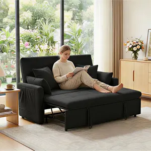 SZLIZCCC 60inch 3-in-1 Convertible Sleeper Sofa Bed | Modern Linen Loveseat Futon | Reclining Backrest + Pull-Out Bed | Compact Design for Small Living Rooms | Includes Toss Pillows & Storage Pockets | Grey