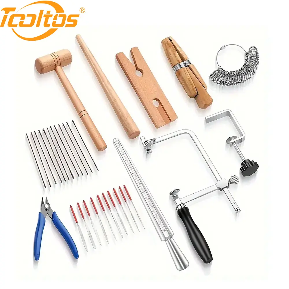 11-Piece Jewelry Making Tool Set, Side Cutting Pliers with Ring Sizer and Saw Frame, Wooden Parts tiktokshopspringglowup