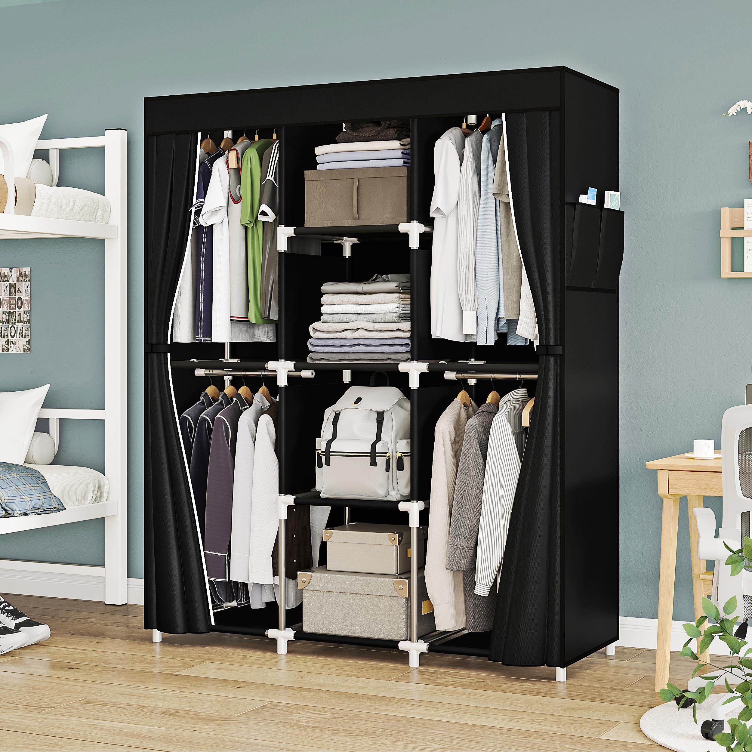 Portable Wardrobe Closet Clothes Rack Organizer for Hanging Clothing Freestanding Adjustable Storage for Bedroom Sturdy Large Capacity Non Woven Fabric