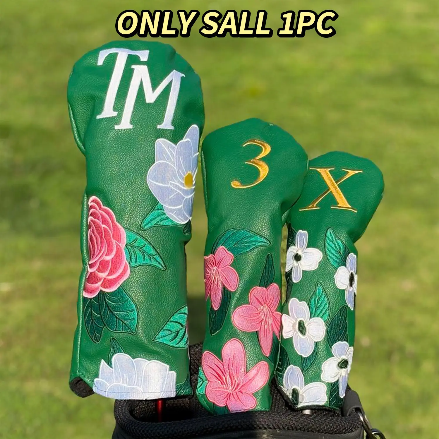 Peony Flower Embroidered Golf Club Head Cover Set, Durable & Dustproof Material, Protects Clubs Optimal Protection, Golf Accessories, Golf Equipment, Golf Gear, Golf Supply, Golf Club Head Covers Set, Peony Flower Embroidery