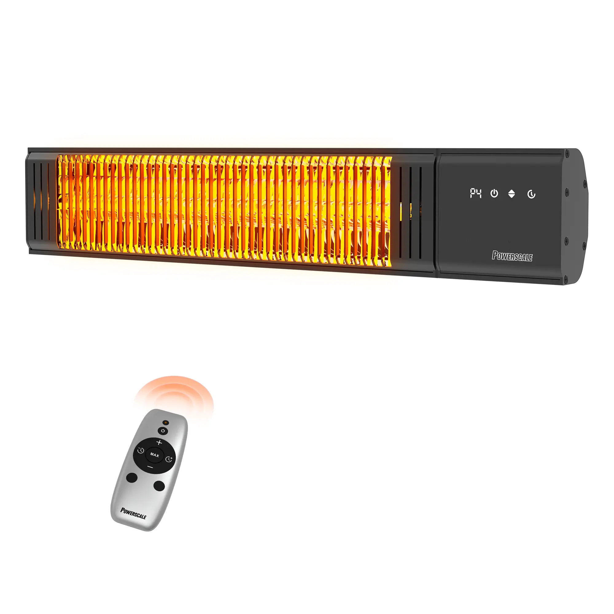 Powerscale 1500W Electric Patio Heater, IP65 Waterproof, Remote, Fast Heating, 4 Heat Levels, 24H Timer & Memory Function, Wall Mounted Indoor/Outdoor Heater for Patio, Garage, Backyard, Black