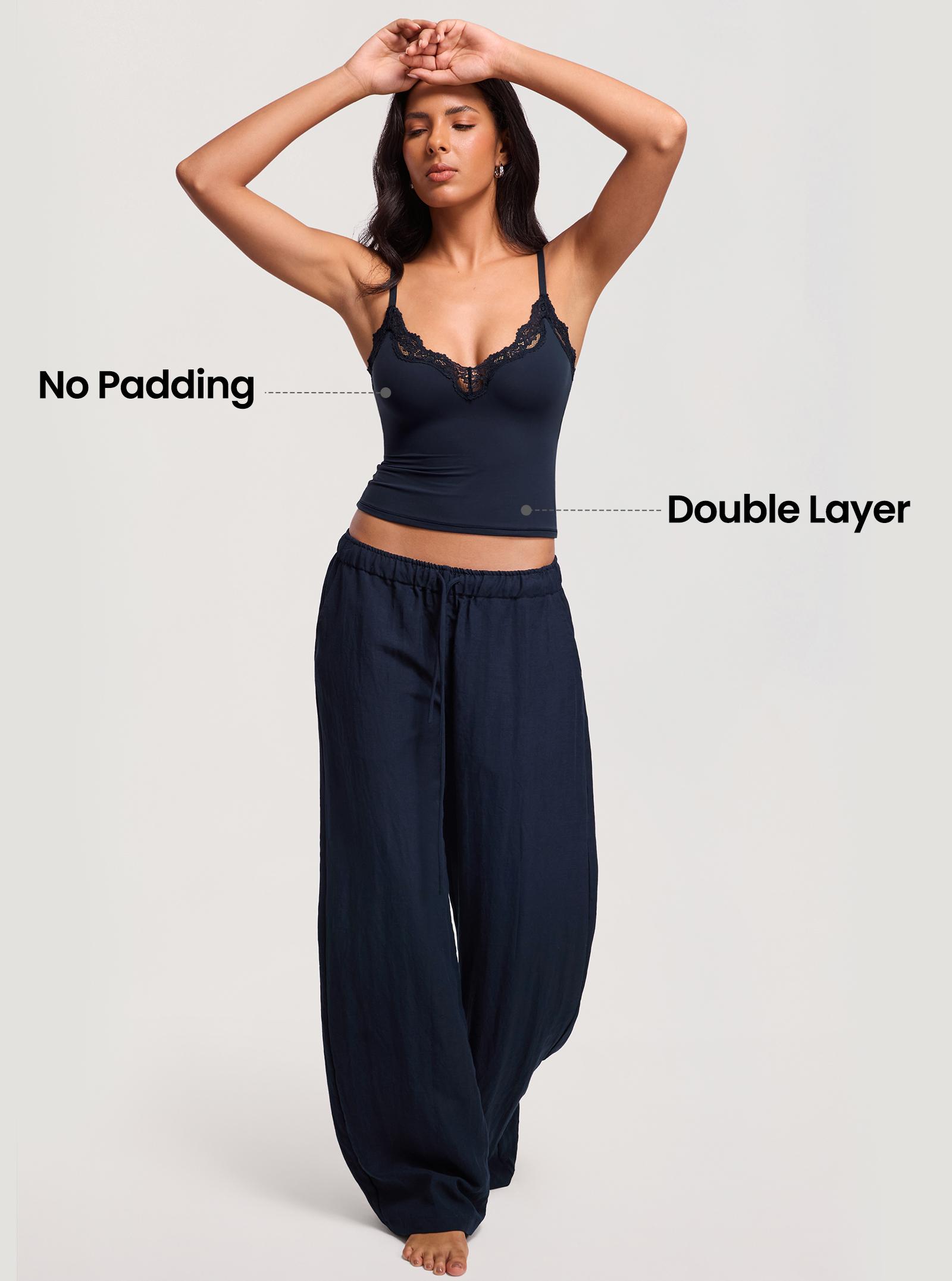 DOBREVA Women's V Neck Double Lined Camisole Tops Lace Trim Sleeveless Fitted Sexy Going Out Y2K Tank Top