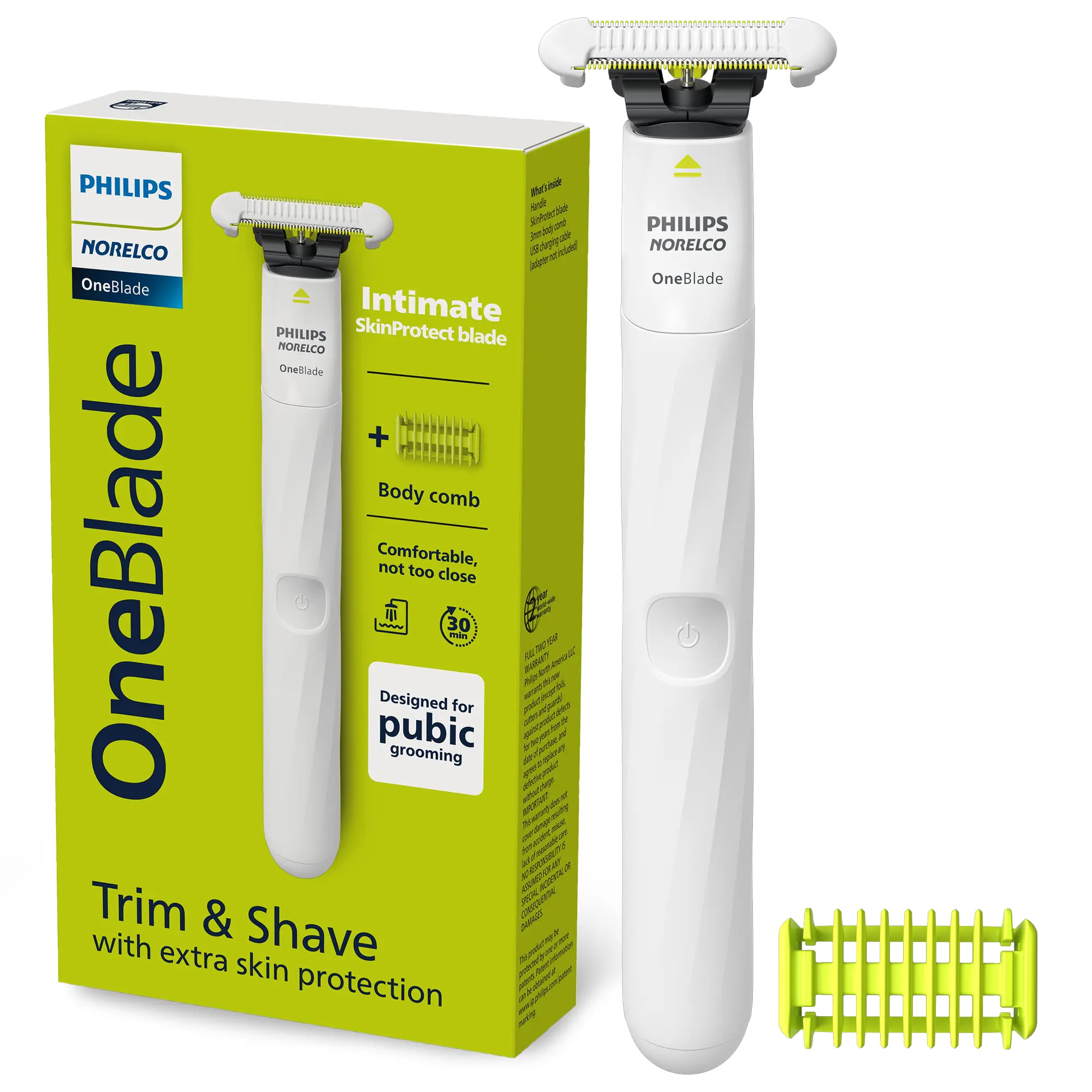 Philips Norelco OneBlade Intimate Pubic Groomer Smooth Steel Stainless Comfort