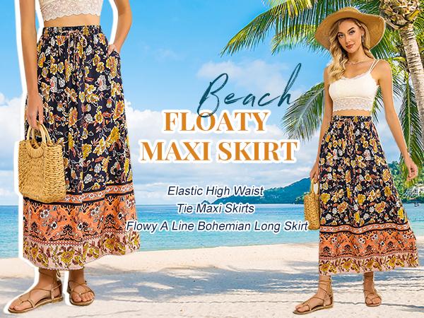Women's 2025 Boho Floral Skirt Casual Elastic High Waist Maxi Skirts Flowy A Line Beach Long Skirt with Side Pockets Women's 2025 Boho Floral Skirt Casual Elastic High Waist Maxi Skirts Flowy A Line Beach Long Skirt with Side Pockets