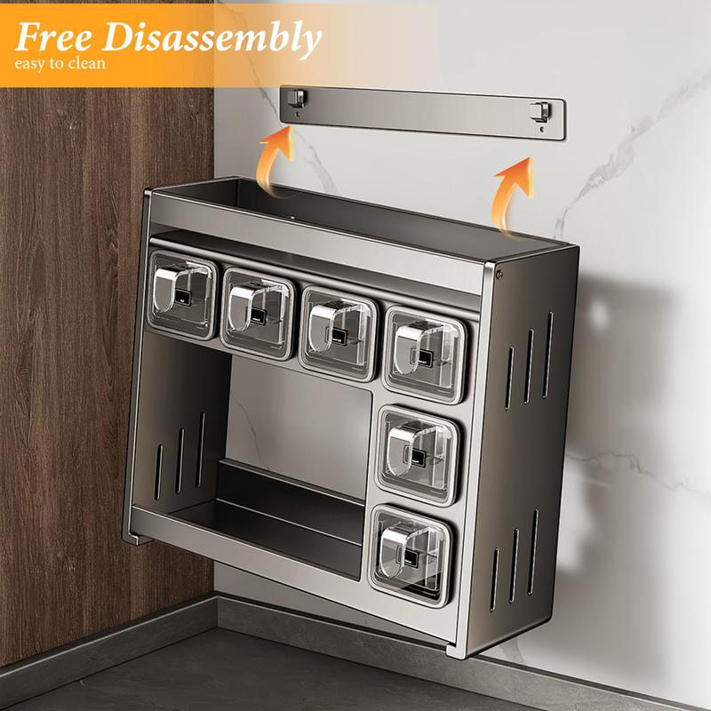 Bepatio Spice Rack Set, Space Saving 1pc Easy-Install Carbon Steel Spice Rack Set, Includes Seasoning Containers & Cans for Kitchen Organization, Spice Racks for Kitchen No Drill Needed