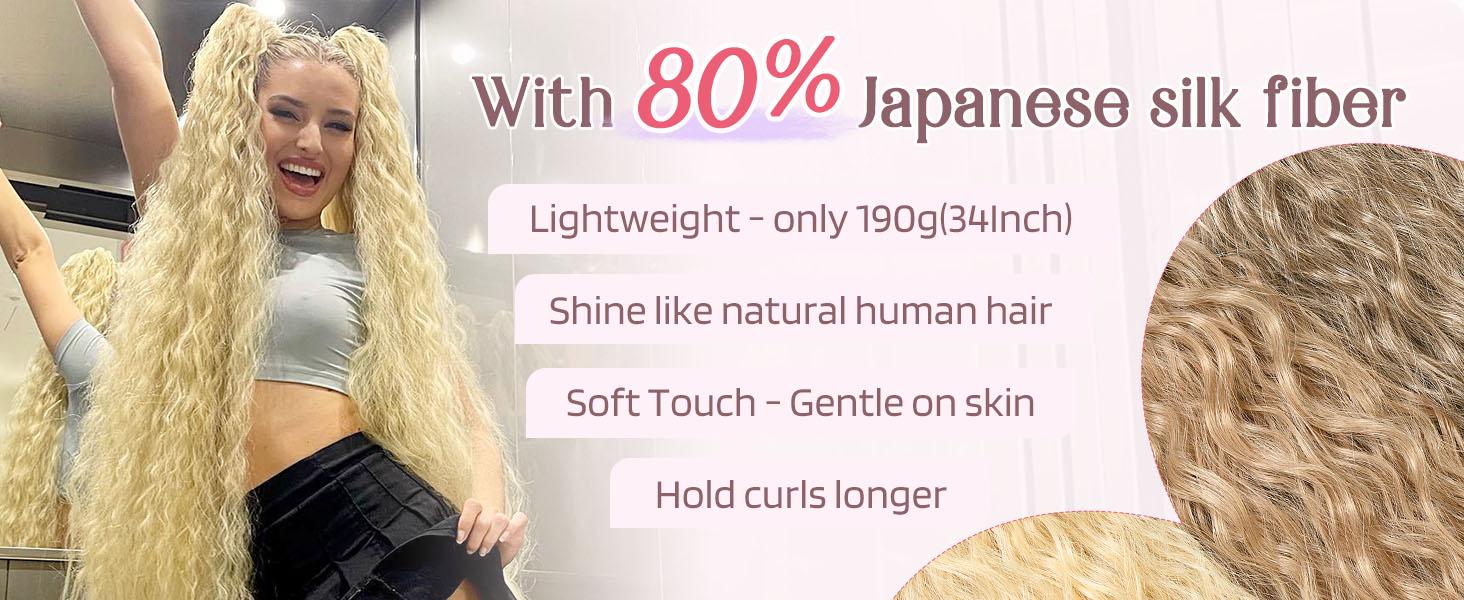 Final Stock：REECHO 34 Inch Extra Long Drawstring Pony Tails Hair Extension Fluffy Wavy Blonde Synthetic Fiber for Women Full Thick Lightweight Secure Fit