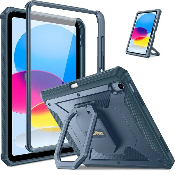 Fintie Heavy-Duty Case for iPad A16 11th Gen & iPad 10th Gen, 360-Degree Rotating Stand and Screen Protector, iPad A16 Protective Cover - Navy