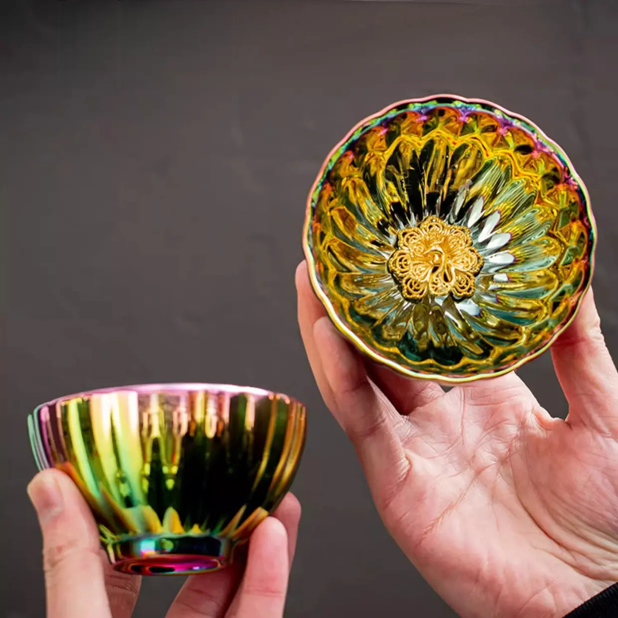 Embossed 3D Golden Lotus Traditional Chinese Artisan-Made Ceramic Tea Cup & Saucer Set - Kitchenware Drinkware, Ideal Home Decor Gift