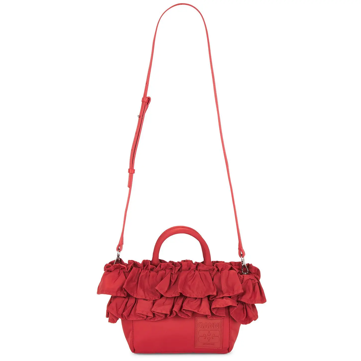 Ganni Mini Shopper Ruffle Bag in Fiery Red
