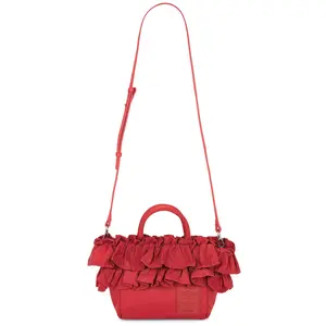 Ganni Mini Shopper Ruffle Bag in Fiery Red