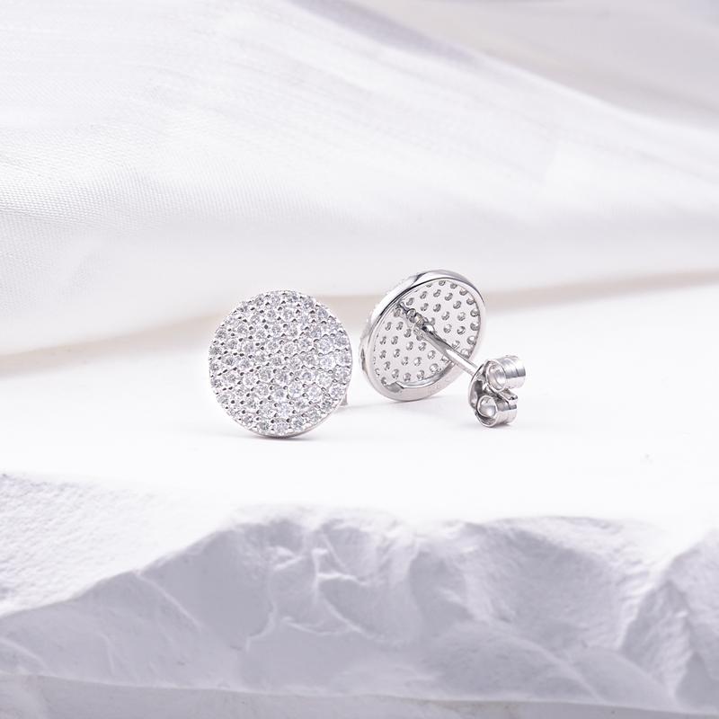 Delzzad Iced Out Circle Shape Synthetic Moissanite Stud Earring S925 Moissanite Jewelry Perfect Birthday Mother’s Day Gift for Men Women Wedding Set