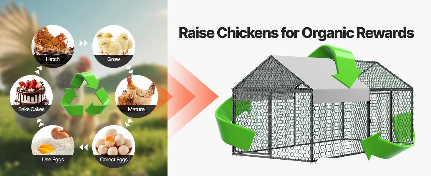 VEVOR Metal Chicken Coop for 4-6 Chickens, 3.3 x 6.6 x 3.3 ft, Small Chicken Cage with Waterproof Cover & Double Doors, Spire Roof Poultry Run Compatible with Wooden Coops, for Rabbit Hen Goose Duck#BackToSchool VEVOR Metal Chicken Coop for 4-6 Chickens, 3.3 x 6.6 x 3.3 ft, Small Chicken Cage with Waterproof Cover & Double Doors, Spire Roof Poultry Run Compatible with Wooden Coops, for Rabbit Hen Goose Duck#BackToSchool