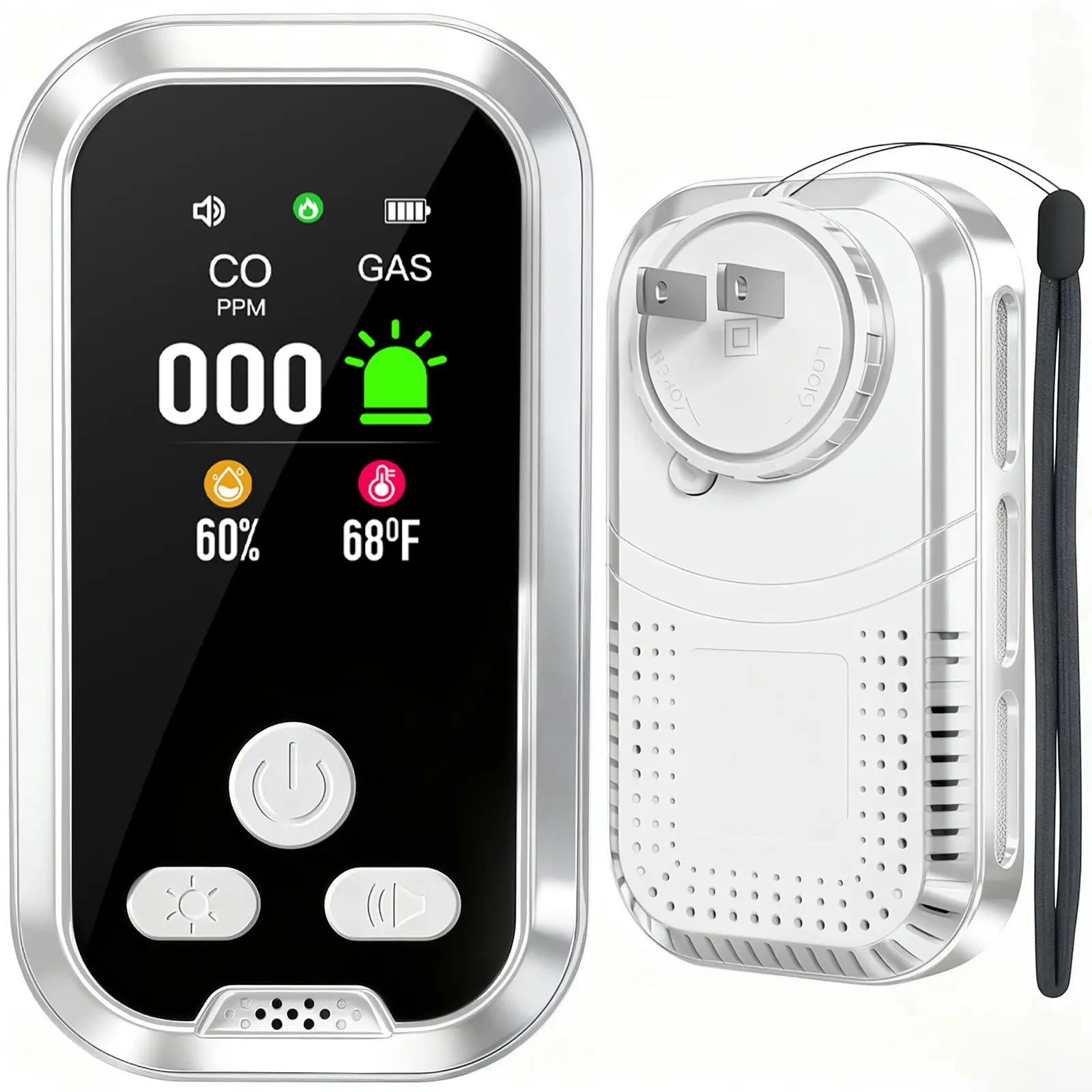 Buwheekoki 5-in-1 Portable Detector, Natural Gas Detector-Best for Kitchen and Household Use, Temperature & Humidity Sensors, Plug-and-Play Design, High-Definition Display, Accurate Alerts, Home Essentials-Best, Dorm Essentials-Best