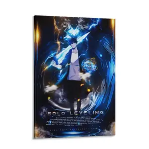 Solo Leve ing Anime Canvas Print Home Decorations Posters For Room Aesthetic Wall Art Poster for Living Room Bedroom Office Featuring Dynamic Lighting and Bold Text